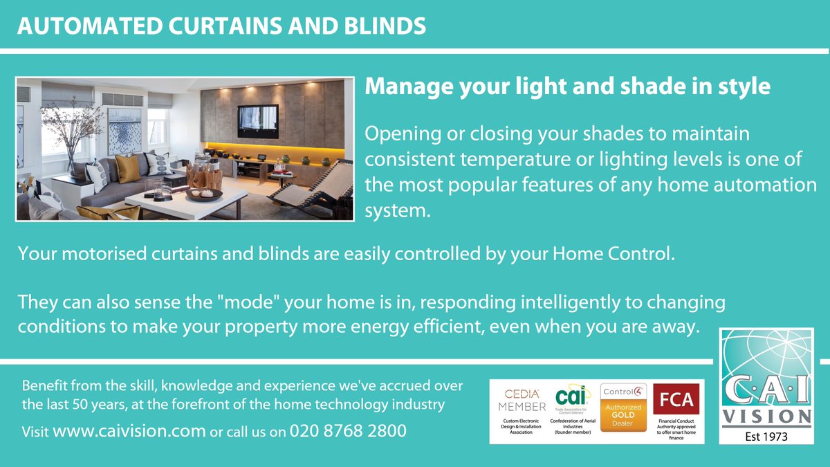 One of the most popular features of any home automation system is improved energy efficiency and climate control. Integrating automated curtains and blinds helps maintain consistent temperature or lighting levels, increasing comfort in your home.
caivision.com
