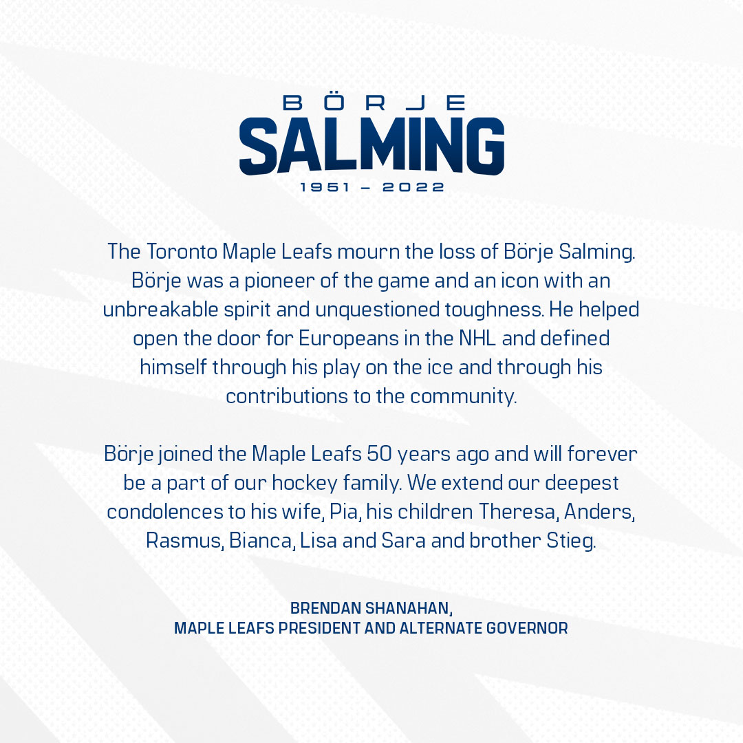 Börje Salming was the soul of the Leafs. He overcame so much