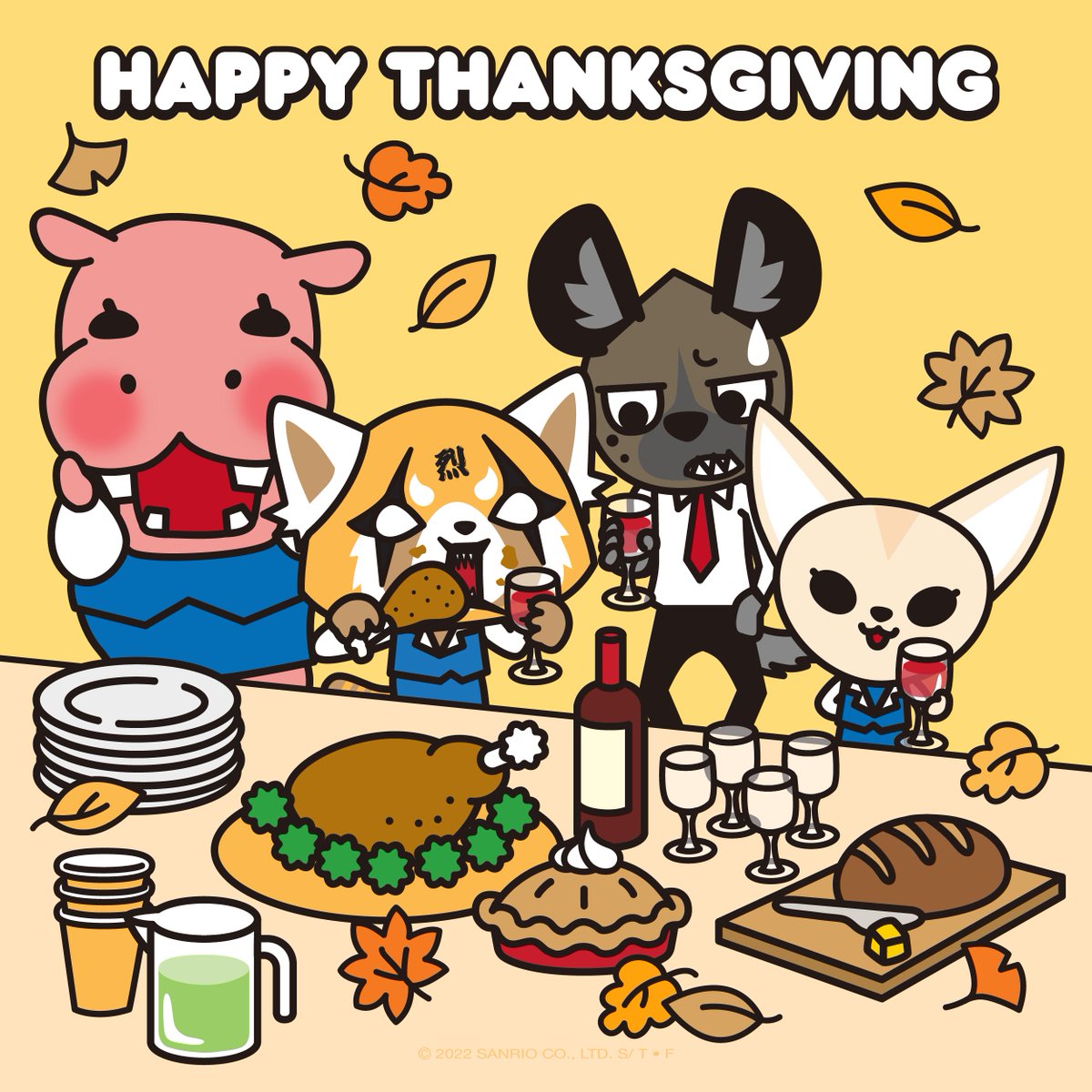 aggretsuko's tweet photo. HAPPY #THANKSGIVING! 🍗🍻 https://t.co/QelwwhvxXE