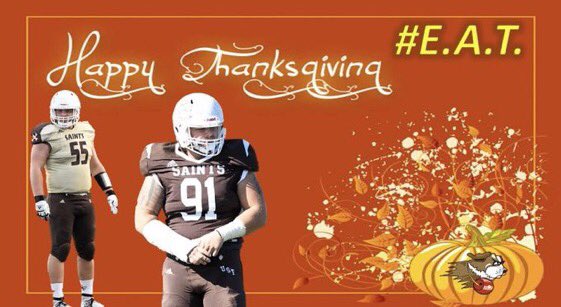 USFSaintsFB's tweet photo. From the Fighting Saints Football family to yours, Happy Thanksgiving! Enjoy your family, friends, food, and football! #EAT https://t.co/AccXX7DLkj