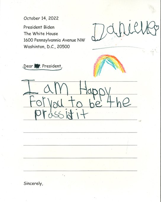 A letter written to President Biden from Danielle. 