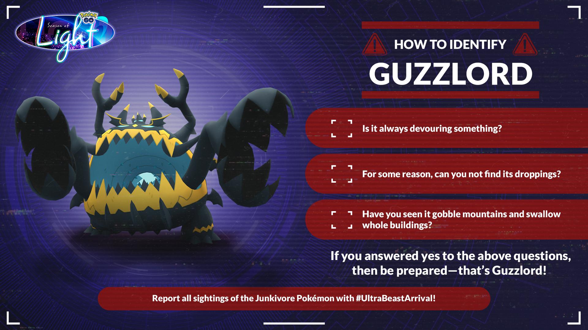 Pokémon GO on X: Sometimes it's best to identify Ultra Beasts from afar  Here's a guide on how to identify Guzzlord during the upcoming  #UltraBeastArrival!  / X