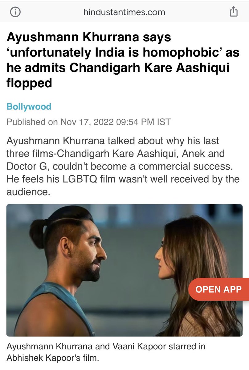 Reason for “Chandigarh Kare Aashiqui” failing at box office?

Like - If “Movie/Script was bad”
Retweet - If “Acting was worst”
Comment - If “you think India is homophobic”