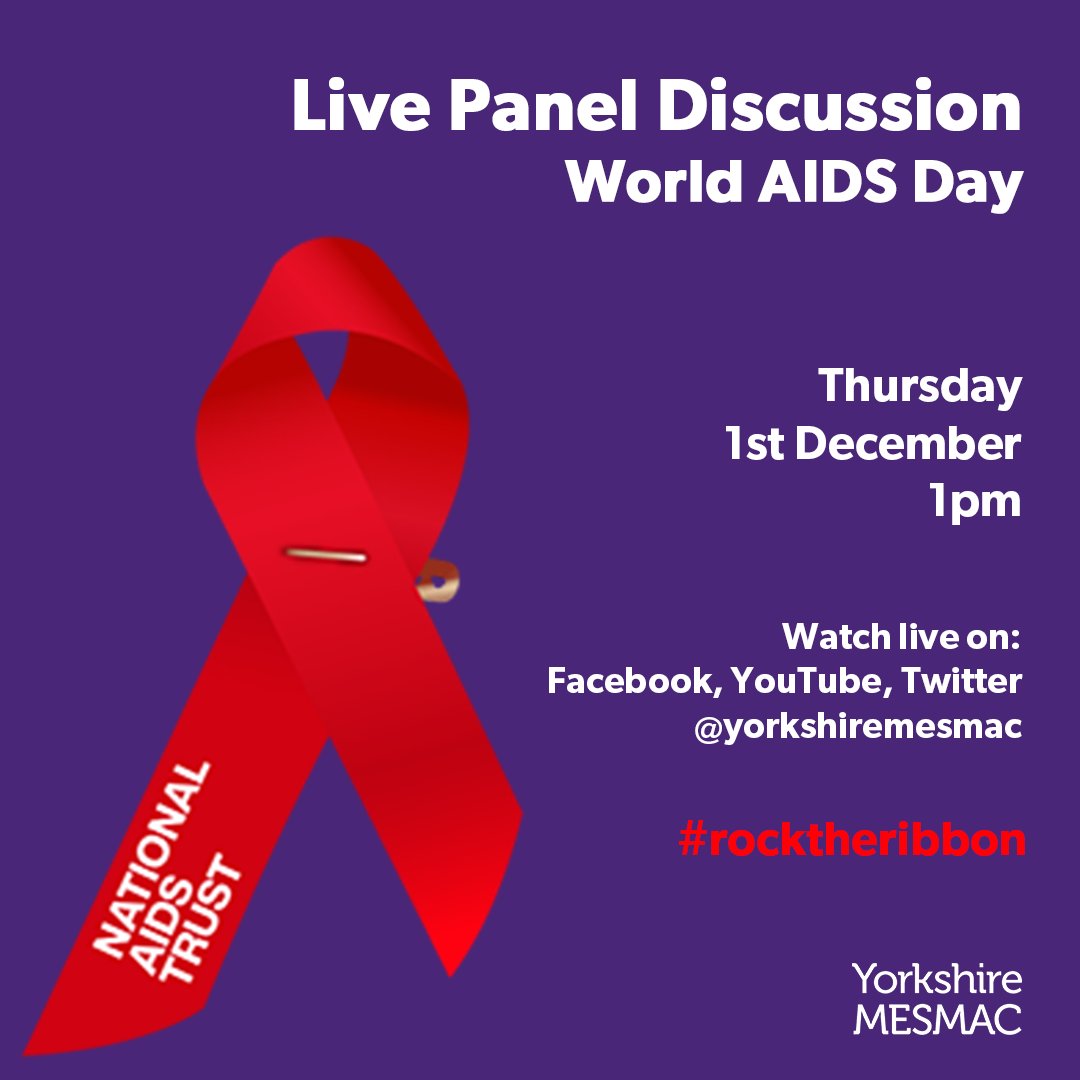 mesmachealth's tweet photo. Join us next Thursday for a Live Panel Discussion #worldAIDSday ! 

1pm December 1st

Discussing themes around allyship and #HIVawareness

Please RT! 
@NAT_AIDS_Trust @locala @56deanstreet @TeamPrepster  @LeedsSexHealth @THTorguk 

#rocktheribbon #hiv #PrEP #EndtheStigma https://t.co/W0D2s7FbQn