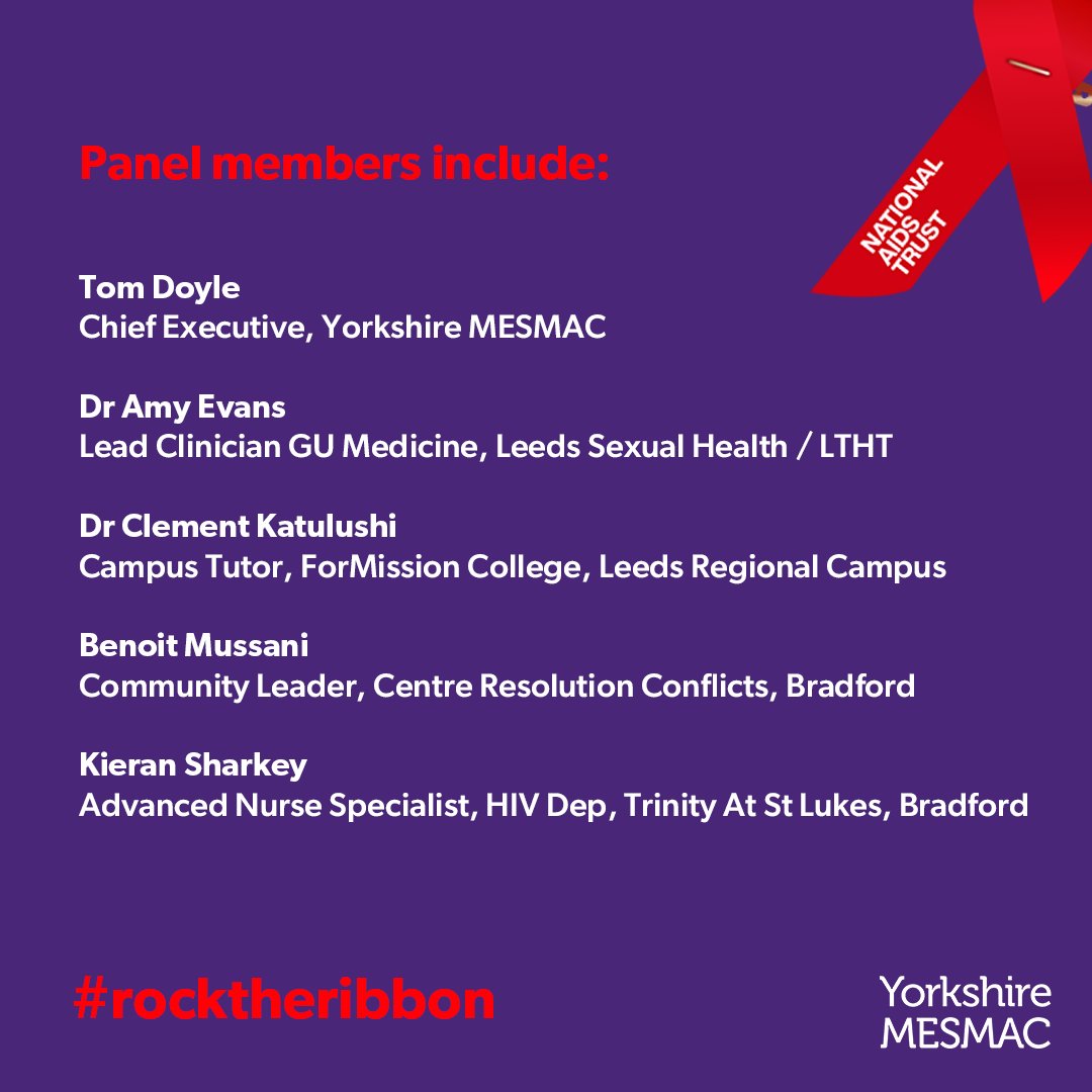 MESMAC (@mesmachealth) on Twitter photo Join us next Thursday for a Live Panel Discussion #worldAIDSday !
1pm December 1st
Discussing themes around allyship and #HIVawareness
Please RT!
<a href="/NAT_AIDS_Trust/">National AIDS Trust</a> <a href="/locala/">Locala Health & Wellbeing</a> <a href="/56deanstreet/">56 Dean Street</a> <a href="/TeamPrepster/">PrEPster</a> <a href="/LeedsSexHealth/">LeedsSexualHealth</a> <a href="/THTorguk/">Terrence Higgins Trust</a>
#rocktheribbon #hiv #PrEP #EndtheStigma Join us next Thursday for a Live Panel Discussion #worldAIDSday !
1pm December 1st
Discussing themes around allyship and #HIVawareness
Please RT!
<a href="/NAT_AIDS_Trust/">National AIDS Trust</a> <a href="/locala/">Locala Health & Wellbeing</a> <a href="/56deanstreet/">56 Dean Street</a> <a href="/TeamPrepster/">PrEPster</a> <a href="/LeedsSexHealth/">LeedsSexualHealth</a> <a href="/THTorguk/">Terrence Higgins Trust</a>
#rocktheribbon #hiv #PrEP #EndtheStigma