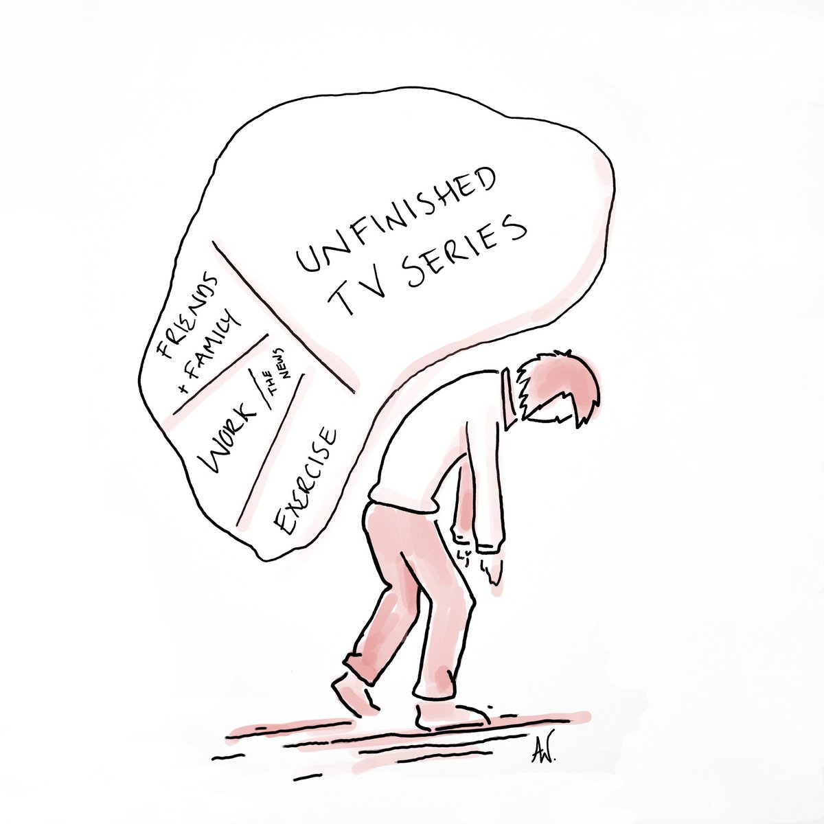 AndyWaddams's tweet photo. The Burden

#cartoon #cartoons #funny #comic #sketch
#netflix #tv #tvshow #tvseries #todo #mustwatch #mentalhealth 

@nycartoons
@NewYorker 
@haveigotnews 
@PrivateEyeNews 
@PunchCartoons https://t.co/MIVfUajZRX