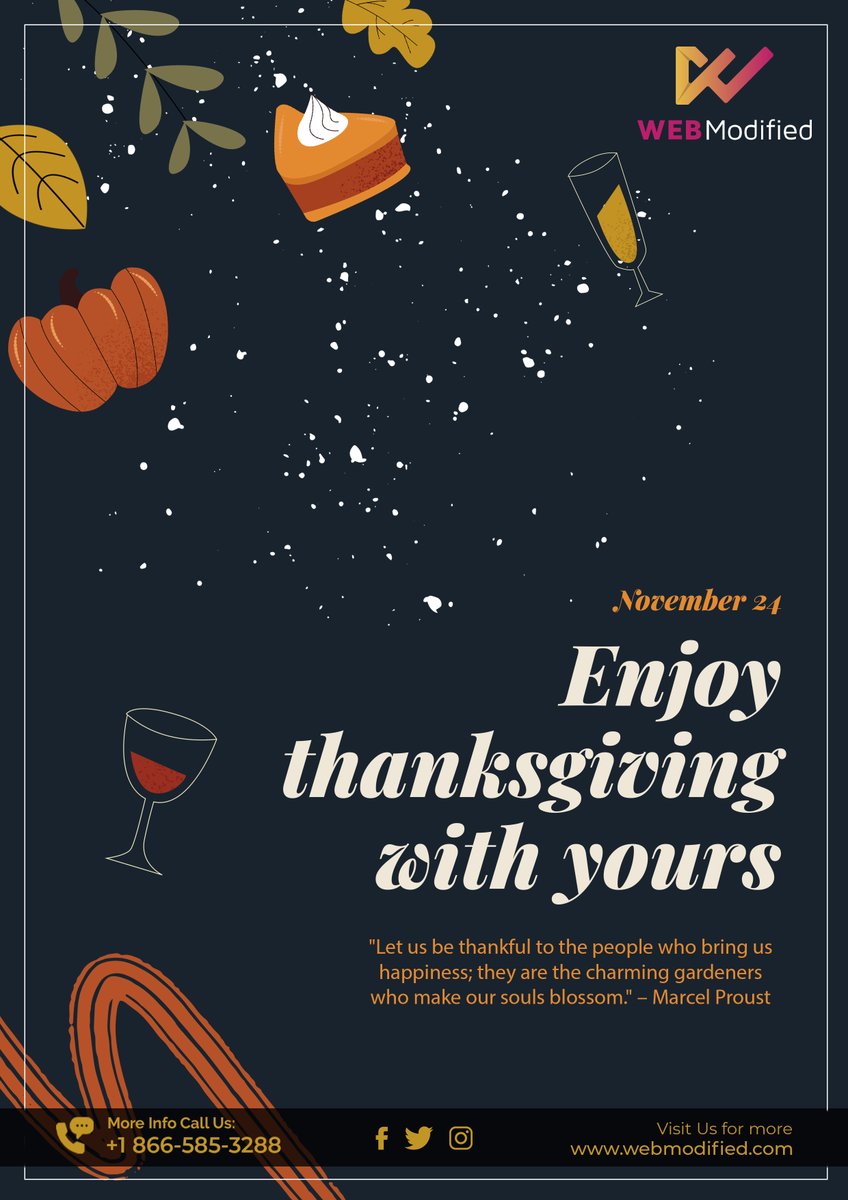 WebModified's tweet image. E-mail: support@webmodified.com
.
Website: webmodified.com
.
Contacts: +1 866-585-3288
.
Facebook: lnkd.in/dUxRvdpp
.
Linkedin:linkedin.com/company/webmod…
#WebModified #Thanksgiving #Thanksgiving2022 #ThanksgivingDay
