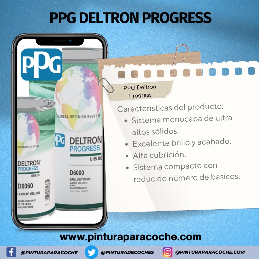 PinturaDeCoches's tweet photo. PPG Envirobase Deltron Progress UHS DG es el sistema compacto monocapa de ultra altos sólidos.
💻https://t.co/aC2Cw91d05
📸 https://t.co/1zZWvXutJ2
📩 contacto@pinturaparacoche.es
#Deltronprogress #pinturaparacoche #PPG #pintatucoche #codigoscolor #Standoblue #Standox https://t.co/YYICdvcLek