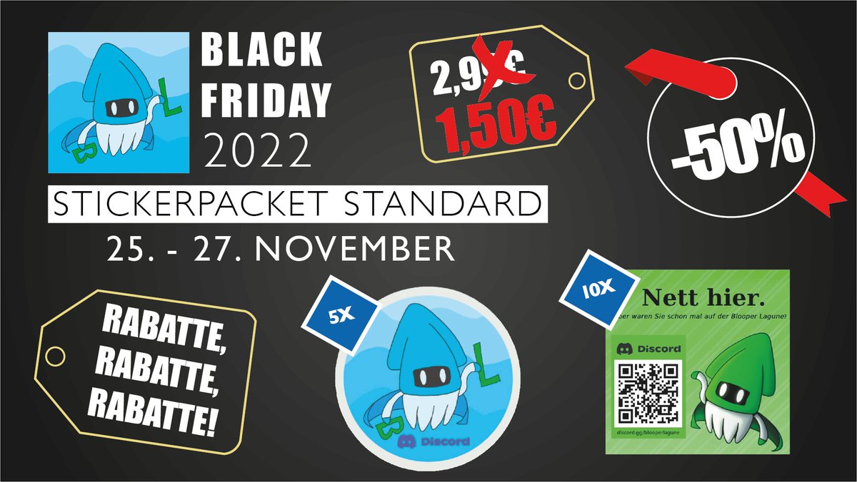 BlooperLagune's tweet photo. Gönnt euch den Black Friday Deal zum Sticker Paket der Blooper Lagune! Nur dieses Wochenende gibt es 50% Rabatt!! 🚨🚨 #BlooperLagune #BlMerch https://t.co/BJB5J00SMQ