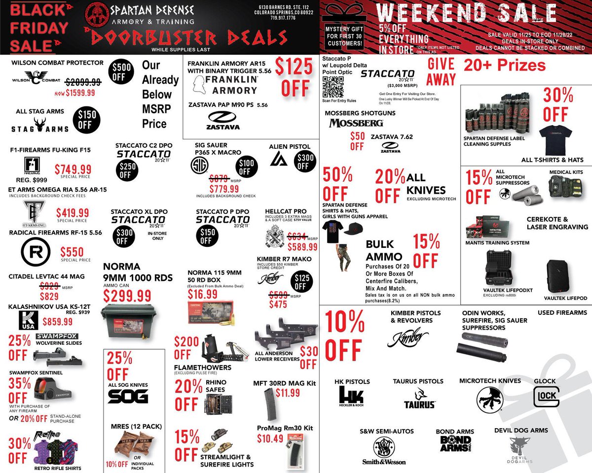 DefenseArmory's tweet photo. Colorado Springs! Our BIG BlacK Friday sale starts now and goes through EOD Monday! Don't miss out on the biggest sale of the year!
6130 Barnes rd Suite 122 
Colorado Springs CO. 80922 
719.917.1776
https://t.co/WFd950o03o
Locally Owned and Opperated https://t.co/FS2UTEWeln