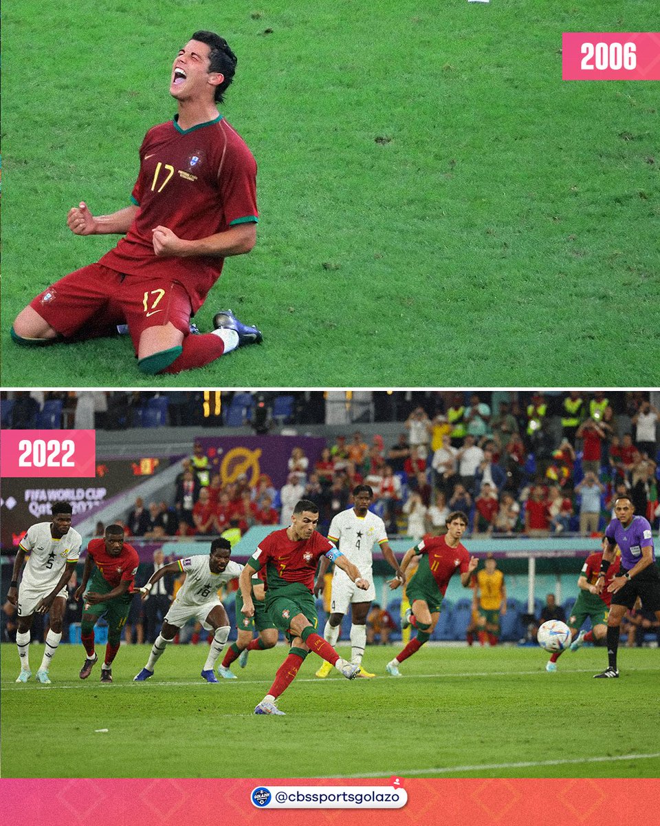 CBSSportsGolazo's tweet photo. Ronaldo becomes Portugal's youngest AND oldest World Cup goal scorer 🤯

⚽ 21 years and 132 days old 
⚽ 37 years and 295 days old https://t.co/tbsYiltYkK