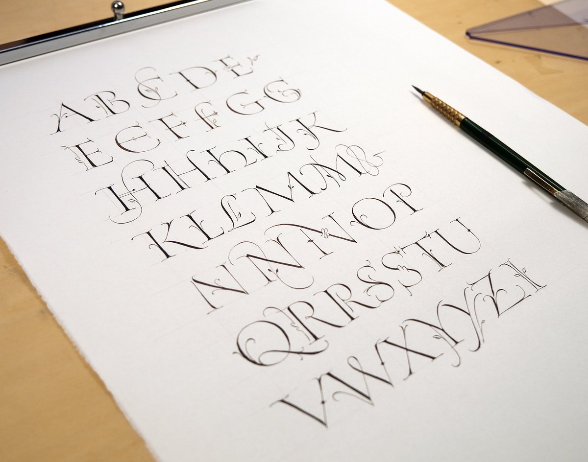 calligperson's tweet photo. A potpourri alphabet. Happy Thanksgiving!
(Nikko G pen) Stick Ink on Zerkall paper

#calligraphy #pointedpencalligraphy #johnstevensonlinecourse #romanalphabet #romancapitals https://t.co/RmnZDOyMjr