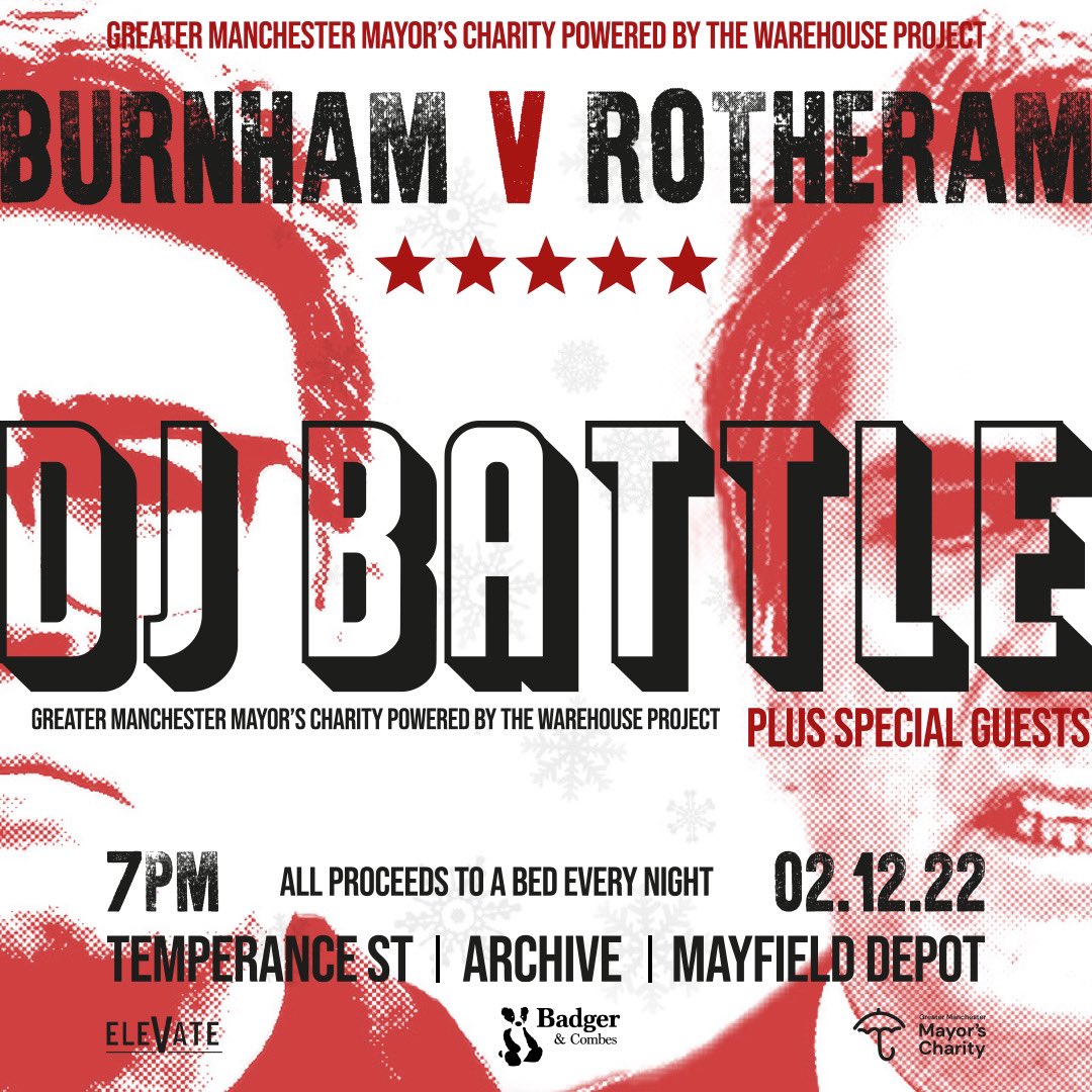 therealboon's tweet photo. Pleased to announce I'll be djing at this charity event in aid of Andy Burnham's 'A Bed Every Night' charity. Andy and Mayor of Liverpool City Region, Steve Rotheram will be battling it out on the decks. May the best man win xxx

@AndyBurnhamGM @MetroMayorSteve @GMMayorsCharity https://t.co/7pvyrXPTI9