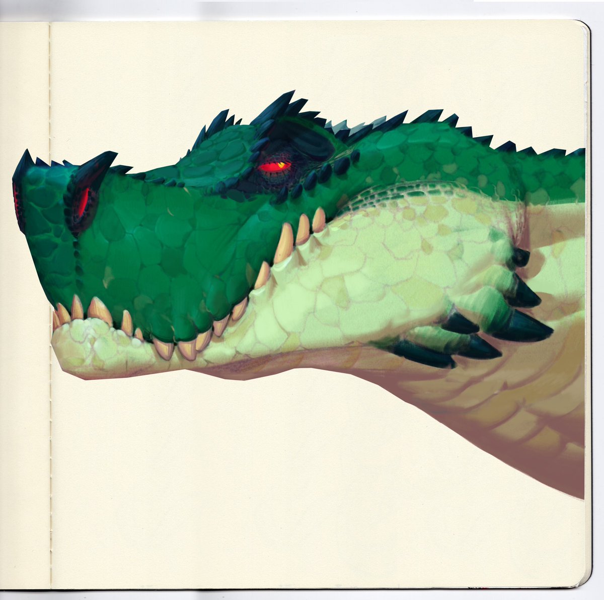 A dragon head doodle.#dragon #greendragon #sketch #sketchbook #procreate #digitalart #characterdesign #creaturedesign