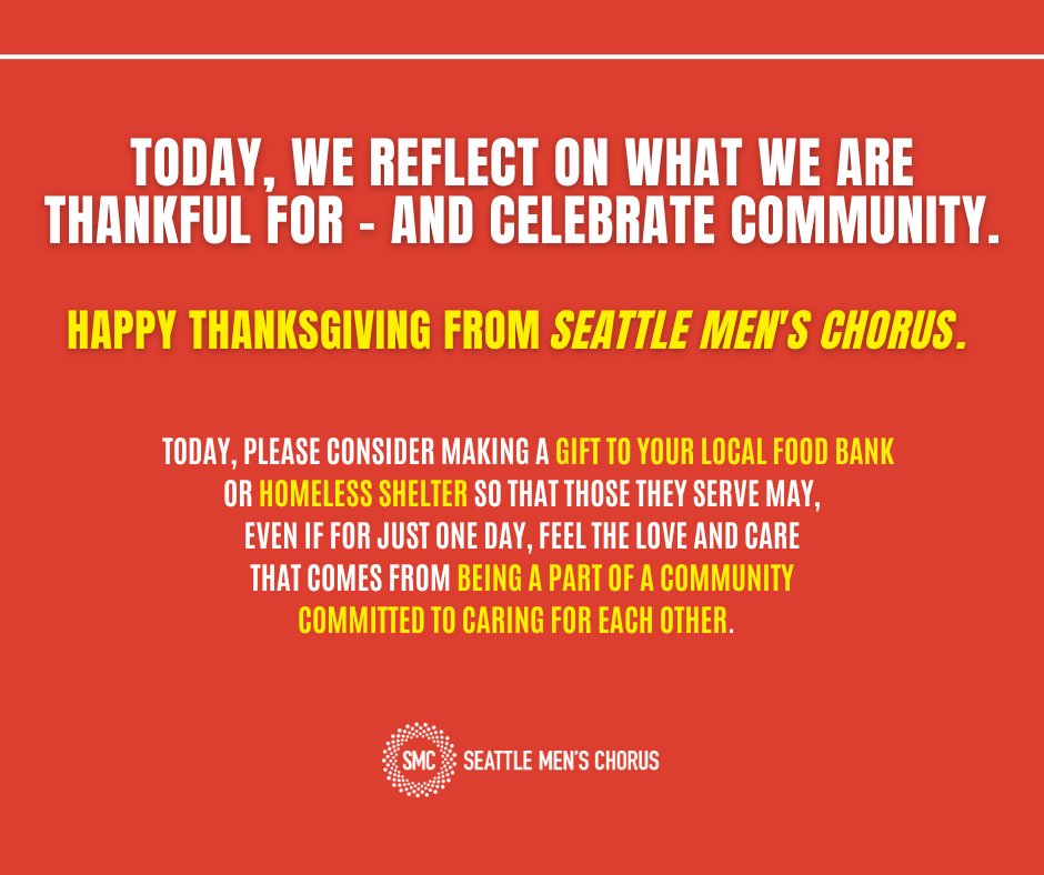 SMC wishes you a pleasant Thanksgiving. We acknowledge that we live + work on the unceded ancestral land of the Coastal Salish People, past + present. With gratitude, we honor the land + the legacy of the #Duwamish Tribe. Find a Seattle #FoodBank: bit.ly/3OxDo87