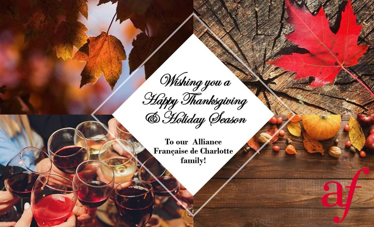 AFCharlotte's tweet photo. ✨ On this special day of gratitude, we want to say thank you to our Alliance Francaise de Charlotte sponsors, partners, members and friends. Happy Thanksgiving! 🍁✨ 

#charlotte #charlottenc #clt #northcarolina #queencity #alliancefrancaise #uptowncharlotte #cltnc #french https://t.co/kCWFqRTVxN