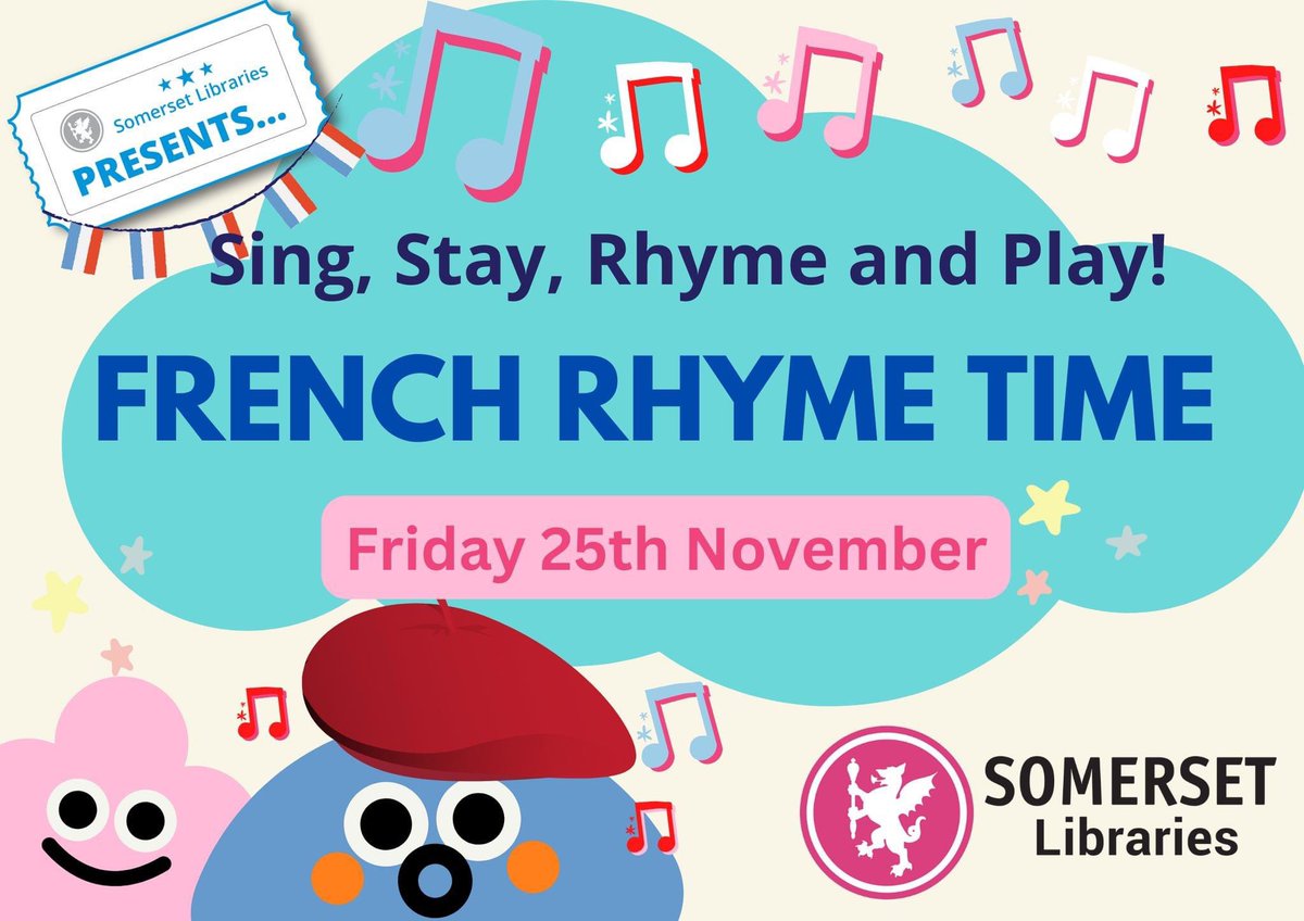 nathyc1972's tweet photo. 📣🥐TOMORROW is going to be #BurnhamLibrary @SomersetLib’s very first Duel Language Rhyme Time. If you want to hear about Frere Jacques & Incy Wincy spider in French, pop in - 10:15-11:15! Who knows, if it proves a popular session we could consider making it a regular event! 🥐📣 https://t.co/AoqrDyiODT