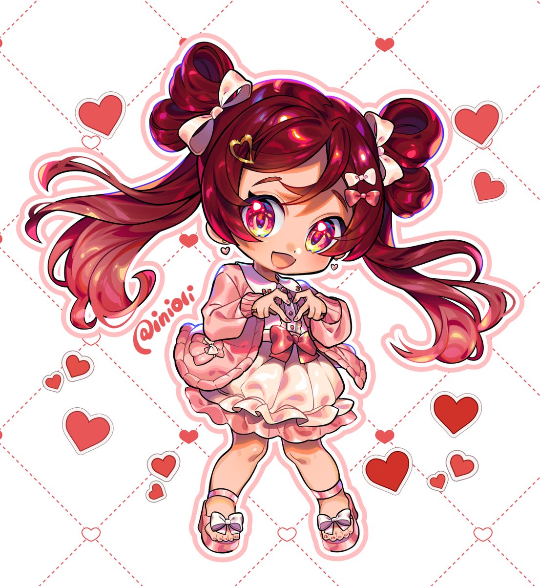 1girl heart chibi solo heart hands twintails bow  illustration images