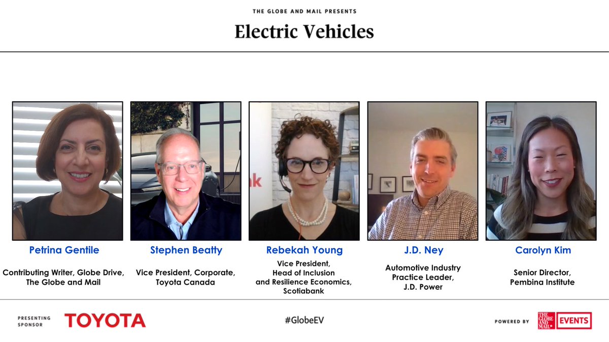 PetrinaGentile's tweet image. Great discussion on #EVss - is it the right time to buy with amazing panelists @CarolynKim_YYZ @ToyotaCanada’s Stephen Beatty @scotiabank Rebekah Young and @JDPowerAutos J.D. Ney! @TheGlobeEvents @globedrive