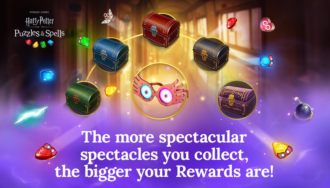 HPPuzzlesSpells's tweet photo. Collect Luna's Spectrespecs by matching Gems to unlock more powerful Rewards! Play the Spectrespecs Celebration event NOW ➡️ https://t.co/Hq5N2NC1r4
#HarryPotterPuzzlesAndSpells #Spectrespecs https://t.co/QzuOJWntJf
