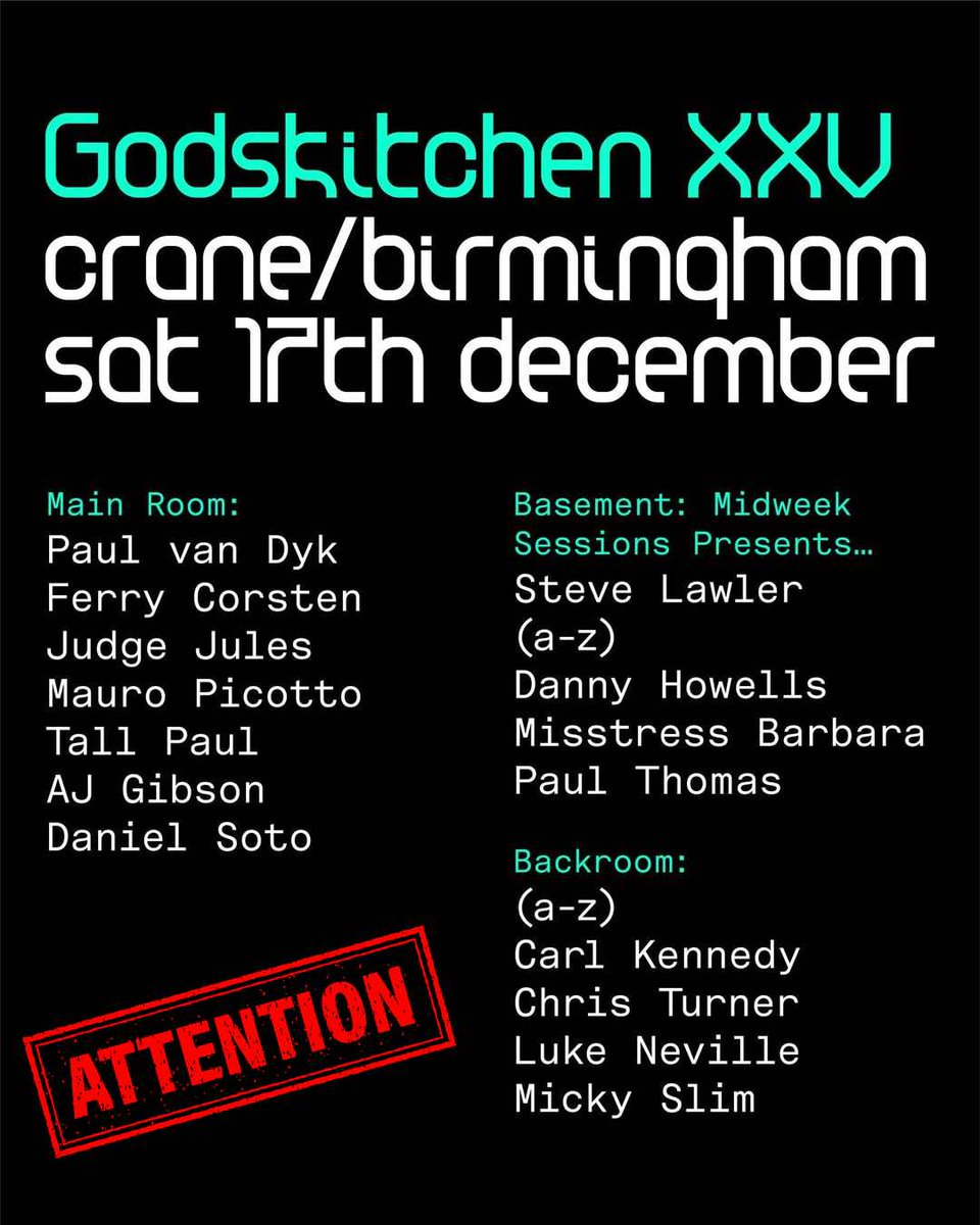 ⚠️ FINAL CALL ⚠️
Godskitchen XXV @ Crane will sell out in the next 24-48 hours (or less). We HIGHLY recommend you purchase main event tickets ASAP. See you in Birmingham in a few weeks and thanks for believing in us again. Thank you so much. GK 😇
TIX: godskitchen.com
