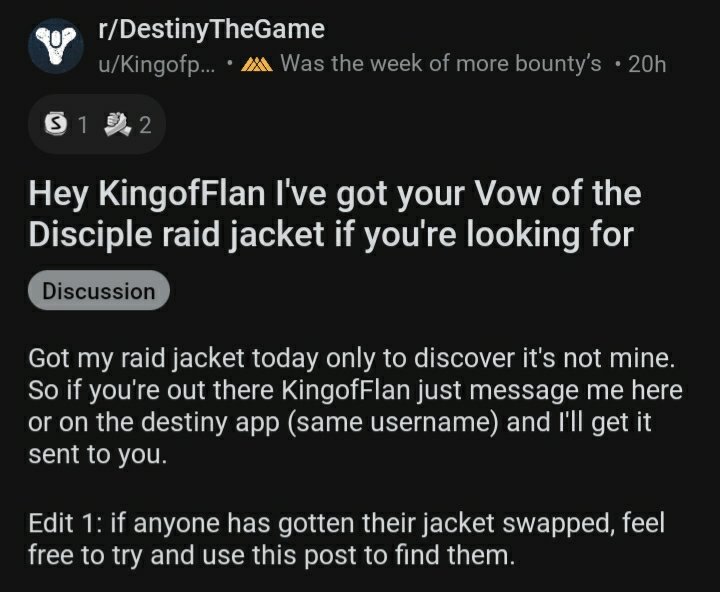 Vow of The Disciple Raid Jacket - Destiny 2