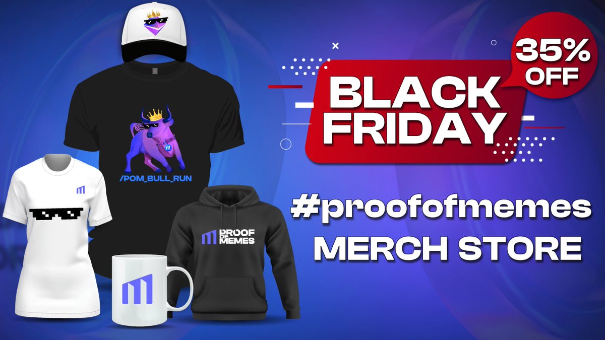 Proof_Of_Memes's tweet photo. โก๏ธ Black Friday Sale on #ProofOfMemes Merch!
๐น Friday Nov. 25th - 24 hours only
๐น 35% off everything - Worldwide Shipping
๐น New merch items added!
Tag us with a picture of your #POM merch #POMSTARS!
https://t.co/R3c5zrkpqf https://t.co/kaBOtSCZ3a