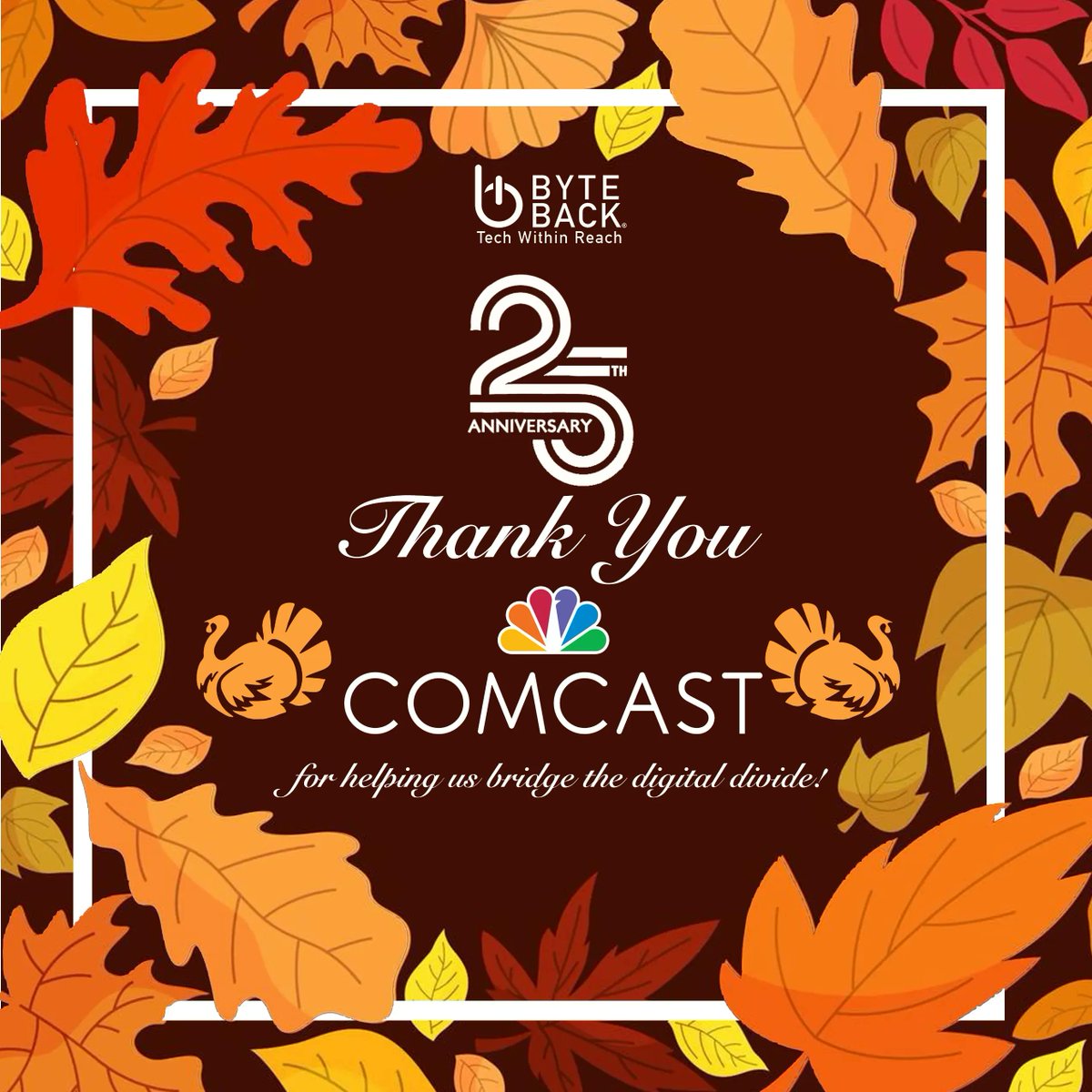 We_ByteBack's tweet photo. Thank You to @comcast for being an outstanding community partner and your continued support with helping to bridge the digital divide. #ByteBack25 #weByteBack #ThankYou #TechWithinReach https://t.co/iea8yrHGkR