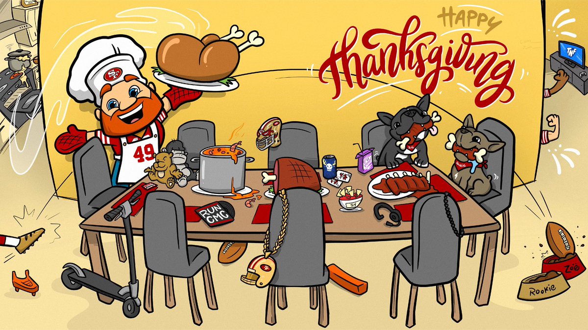 Happy Thanksgiving!🍁🦃🍽 Grateful for the Faithful!❤️💛 Can you find all the Easter eggs in this graphic? #FTTB #GoNiners #TurkeyDay