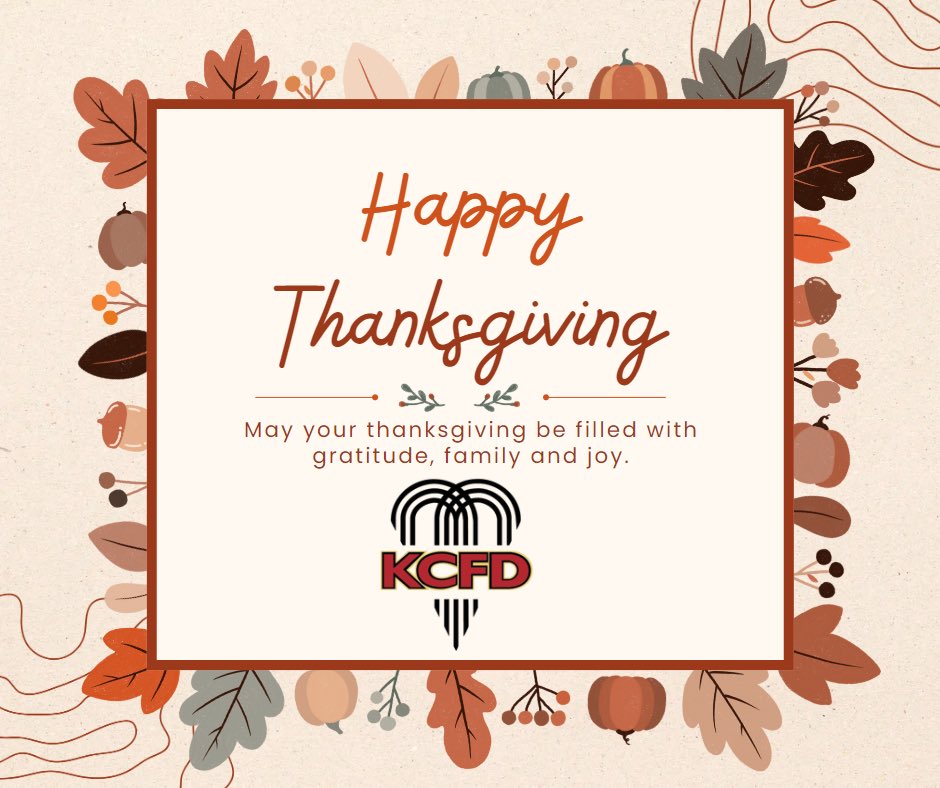 Happy Thanksgiving! Enjoy some turkey and football! However you spend the day, may it be fun and safe. Grateful for all those working today to keep our communities safe. <a href="/KCMOFireDept/">Kansas City Fire Department (KCFD)</a> <a href="/KansasCity/">Kansas City</a>