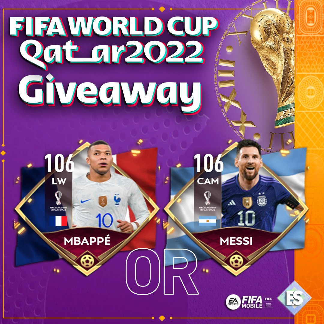 enezsarioglu's tweet image. 🌟 EXCLUSIVE FIFA World Cup™ GIVEAWAY!

To enter:
✅ Follow @enezsarioglu and @EAFIFAMOBILE
🔁 Retweet this tweet
✍️ Reply with the player you want

• Thanks @EAFIFAMOBILE for sponsoring.
• Winner will choose Mbappe or Messi
• Giveaway will end on Monday reset!

#FIFAMobile