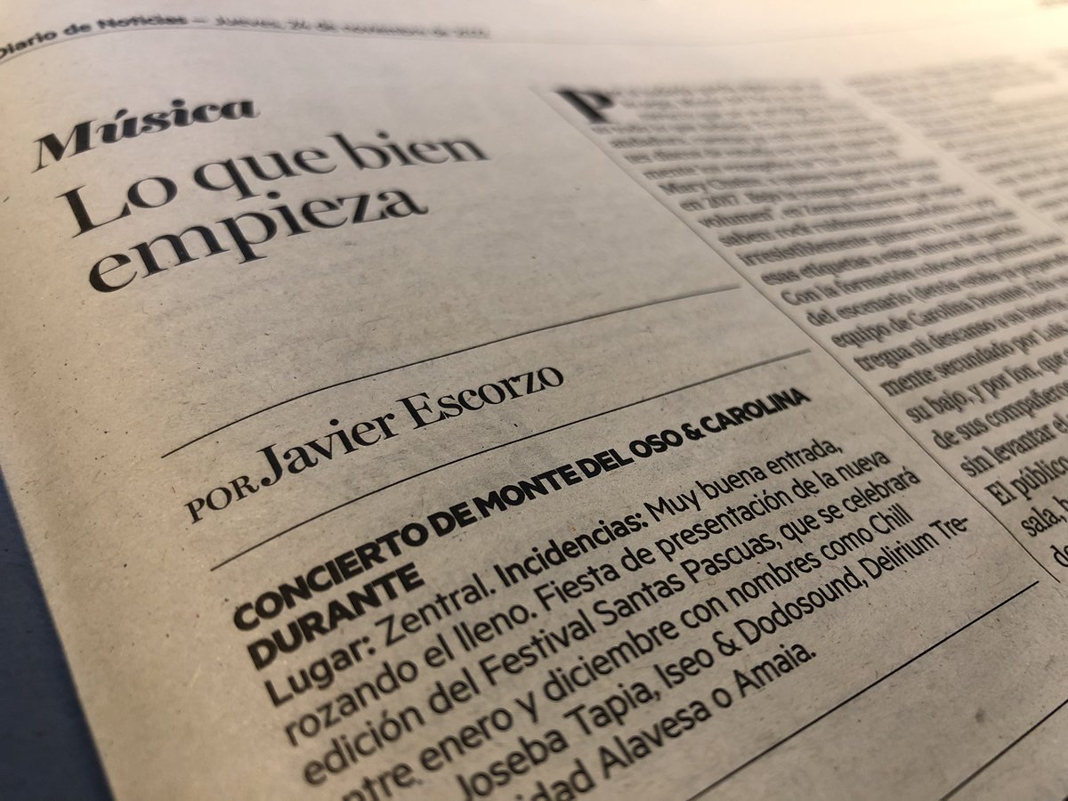 Hoy se publica en @NoticiasNavarra mi crónica de los conciertos de @montedeloso y @carolinadurante en @ZentralPamplona Fue la prometedora presentación del @Santaspascuas_F Lo que bien empieza…