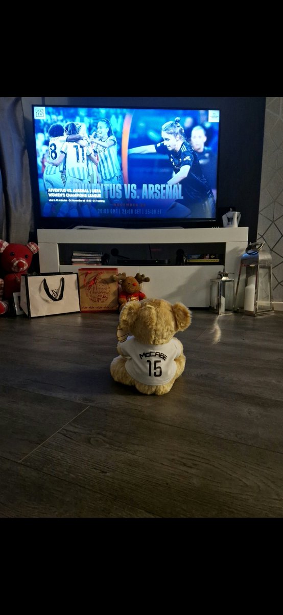 DebbieB1987's tweet photo. When your daughter has to leave the house for dancing so leave McCabe bear to watch her favourite team play #arsenalwomen #katiemcCabe https://t.co/E0wAm8BWks