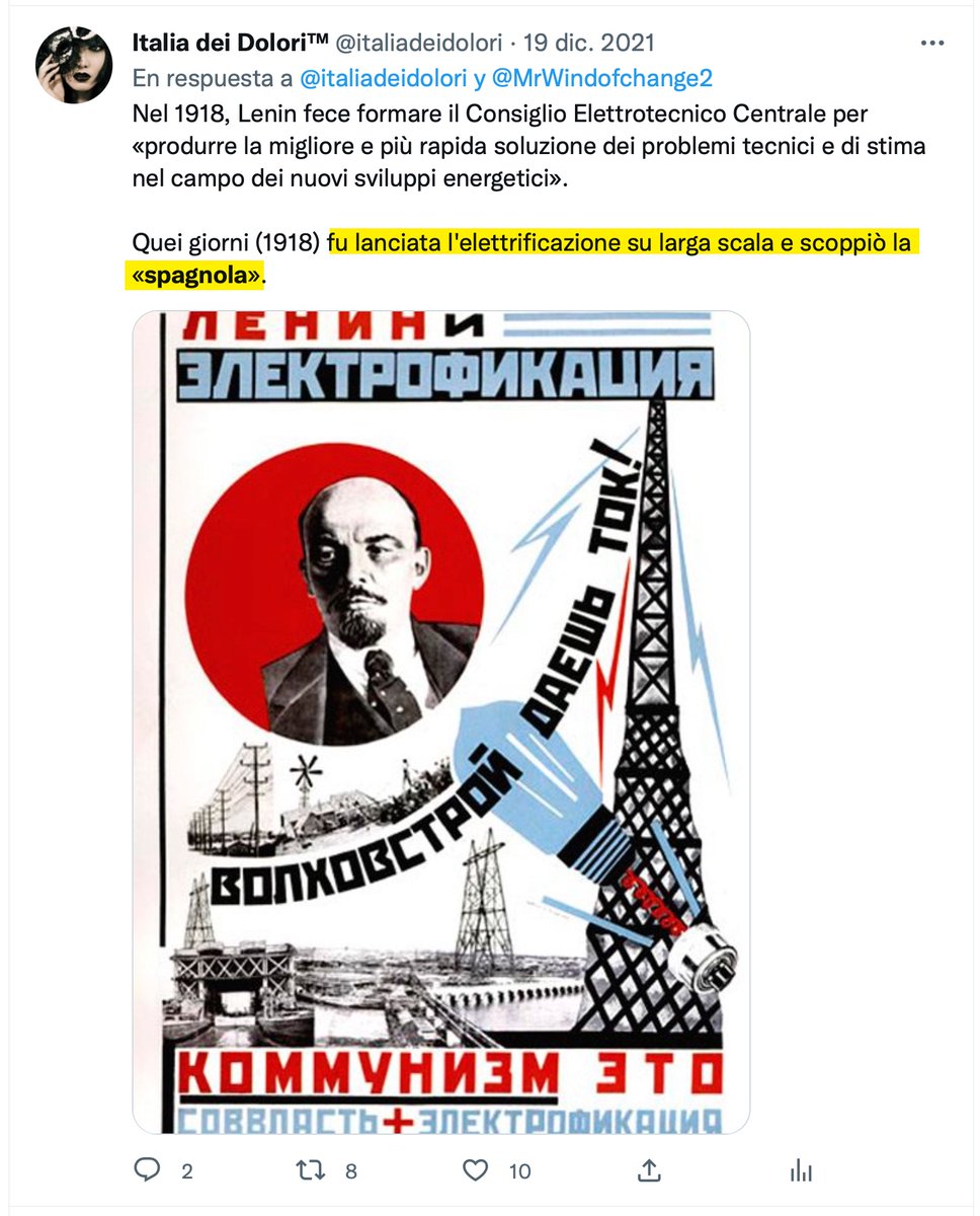 #PilloleAntiignoranza: a dispetto del nome, la fantapandemia “spagnola“ non scoppiò in Spagna, ma in Russia...🤫🙄

...nel 1918 (era dell'elettrificazione) esisteva la propaganda filocomunista come esiste nel 2022 (era dell'elettrificazione).