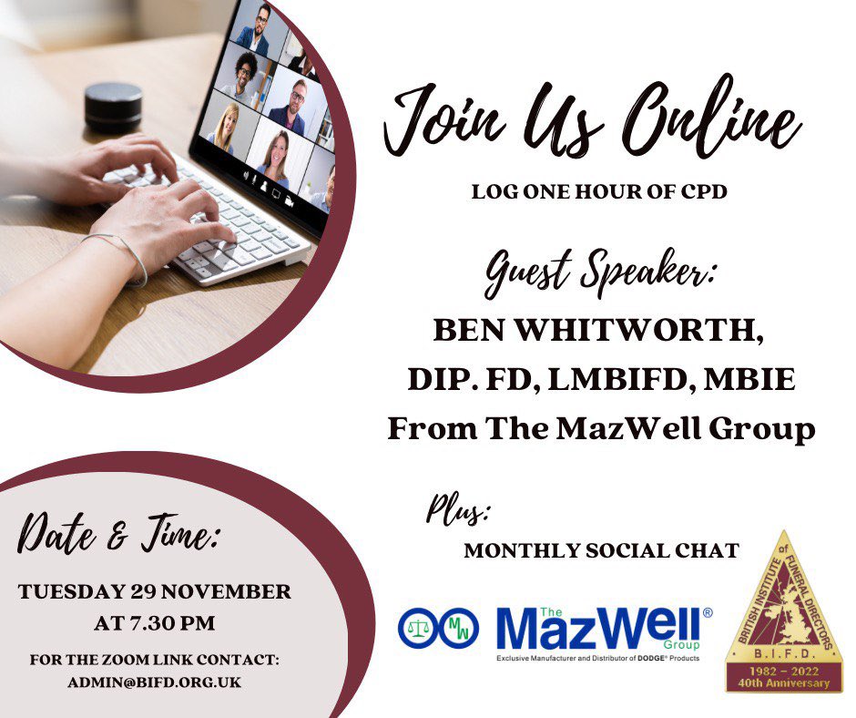 Our next free to access CPD session will be held on Tuesday 29 November at 7.30 - with guest speaker Ben Whitworth, one of our friends at The MazWell Group (and Licensed BIFD Member) admin@bifd.org.uk #lookforthelicence #educatingtheprofession #BIFD40