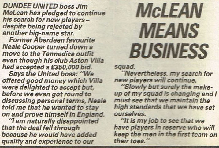 ScotsFootyCards's tweet photo. McLean means business #JimMcLean #DundeeUtd - #NealeCooper turns down move #Match 1988-01-08 https://t.co/R0qyjFLfh9
