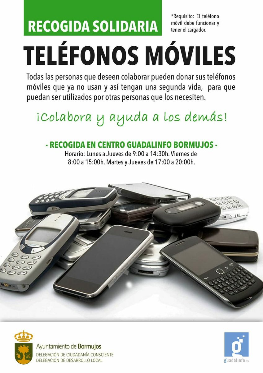 Nuestro proyecto solidario de recogida de #móviles comienza a dar sus frutos, una de nuestras usuarias nos hace entrega de varios teléfonos móviles.<a href="/VuelaGuadalinfo/">@VuelaGuadalinfo</a> <a href="/cyra68/">Cyra de la Cruz</a> <a href="/fegarc/">Fernando G.Cumbreras</a> <a href="/AytoBormujos/">Ayto. de Bormujos</a> #CampañaSolidaria #RecogidaDeMoviles #Solidaridad #Guadalinfo #Bormujos