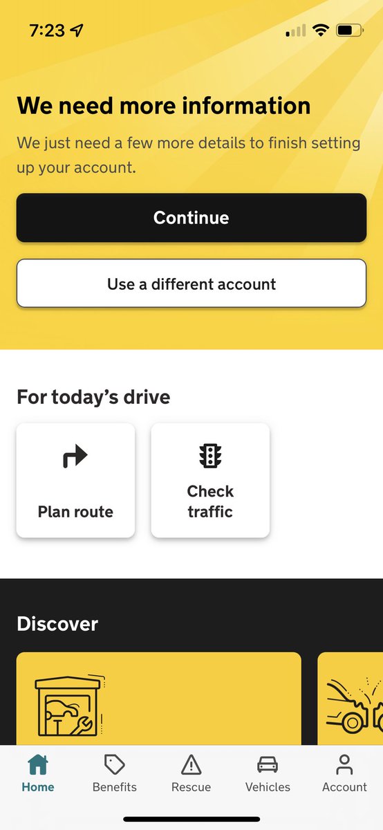 clarkylc's tweet photo. @TheAA_UK Keeps saying this even though my details are added and are correct. I’ve even had an email to say the account it set up. It’s an app issue https://t.co/Ex8zjMJjDJ