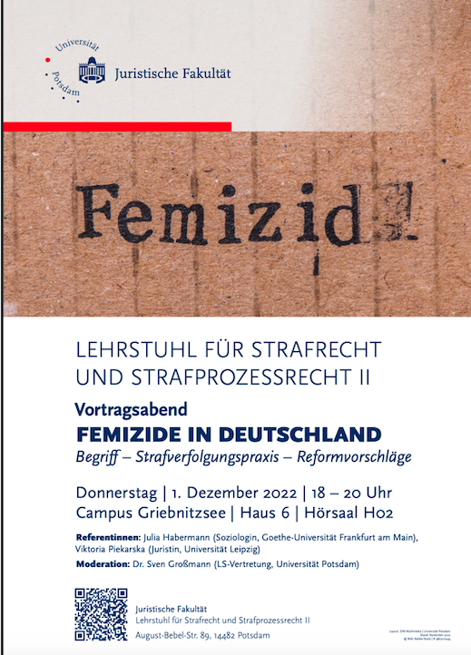 m_kubiciel's tweet photo. Veranstaltung zum #Femizid organisiert von Dr. @svgrossmann, der gerade einen Lehrstuhl an der Uni Potsdam vertritt. 
Interdisziplinäre Veranstaltung mit Beiträgen einer Soziologin und Kriminologin. https://t.co/znmiK0nR7U