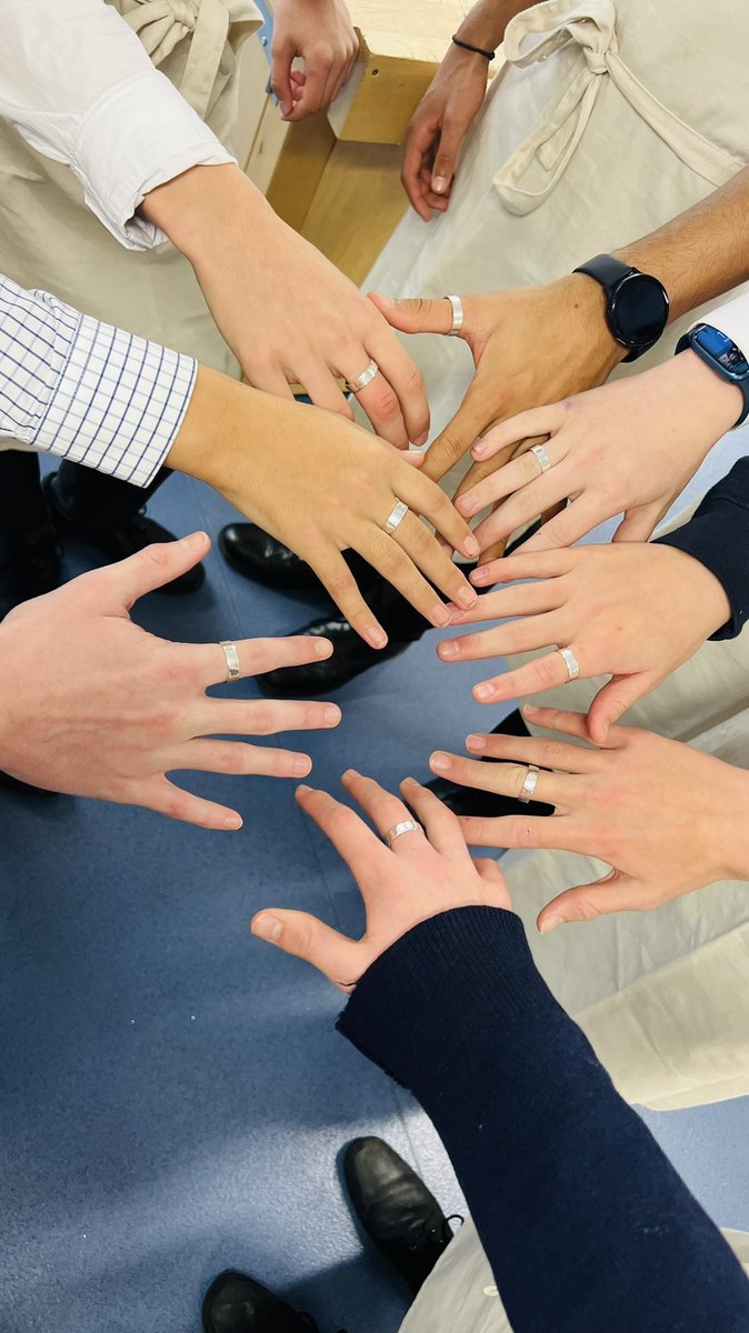Shrewsbury_DT's tweet photo. Fourth Form pupils have been enjoying the Silver Ring Project...Well done to all for achieving an exceptional high standard #silverrings #silversmithing #annealing #coppersulphate #pickle #planishing #barrelpolisher #finemotorskills https://t.co/47UKm4o2NF