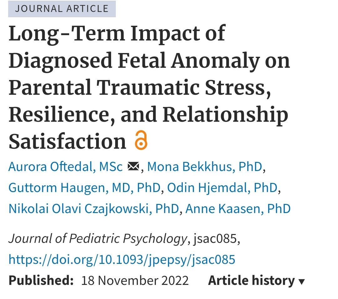 throughtheunex1's tweet photo. "Prenatal diagnosis of a fetal anomaly has implications for parental traumatic stress 10–12 years after the birth of the child". However, good news: resilience &amp; relationship satisfaction equal to non-affected parents in this sample of 93🤱 &amp; 80👨‍🍼.

https://t.co/5cM1a7Fgl8 https://t.co/cDVaYUVidG