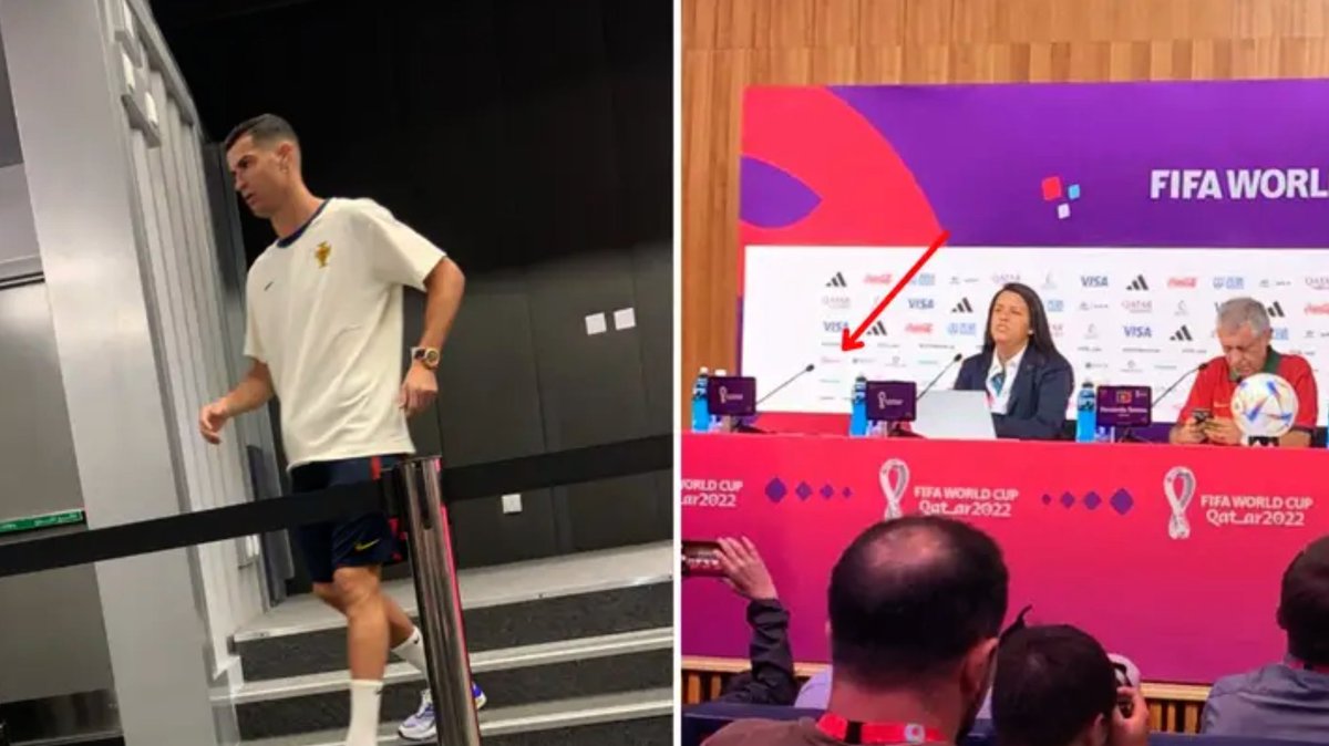 sportbible's tweet photo. 🚨 Cristiano Ronaldo left press conference after just two questions - two minutes and 12 seconds https://t.co/Gj4tOJjjBJ