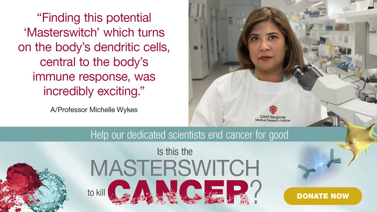 QIMRB_Institute's tweet photo. âFinding this potential â#Masterswitchâ which turns on the bodyâs dendritic cells was incredibly exciting. We thought we could use this switch to turn on the bodyâs T-cells to recognise and attack #cancer cells," said A/Prof @Michelle_Wykes
https://t.co/RngYf8IFYa https://t.co/1czx3S0VVJ
