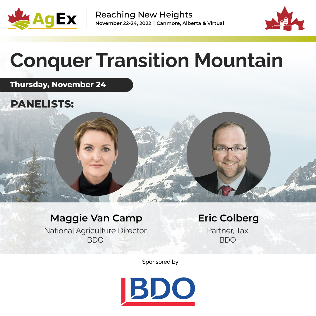 Now at #AgEx2022: 'Conquer Transition Mountain' with <a href="/BDO_Canada/">BDO Canada</a>'s @AggieMaggieThe and Eric Colberg, who will discuss how preparing your farm and your family for intergenerational transition of ownership is the first step in succession. <a href="/BDOCanada_Ag/">BDO Agriculture</a>  #farmtax #farmtransition