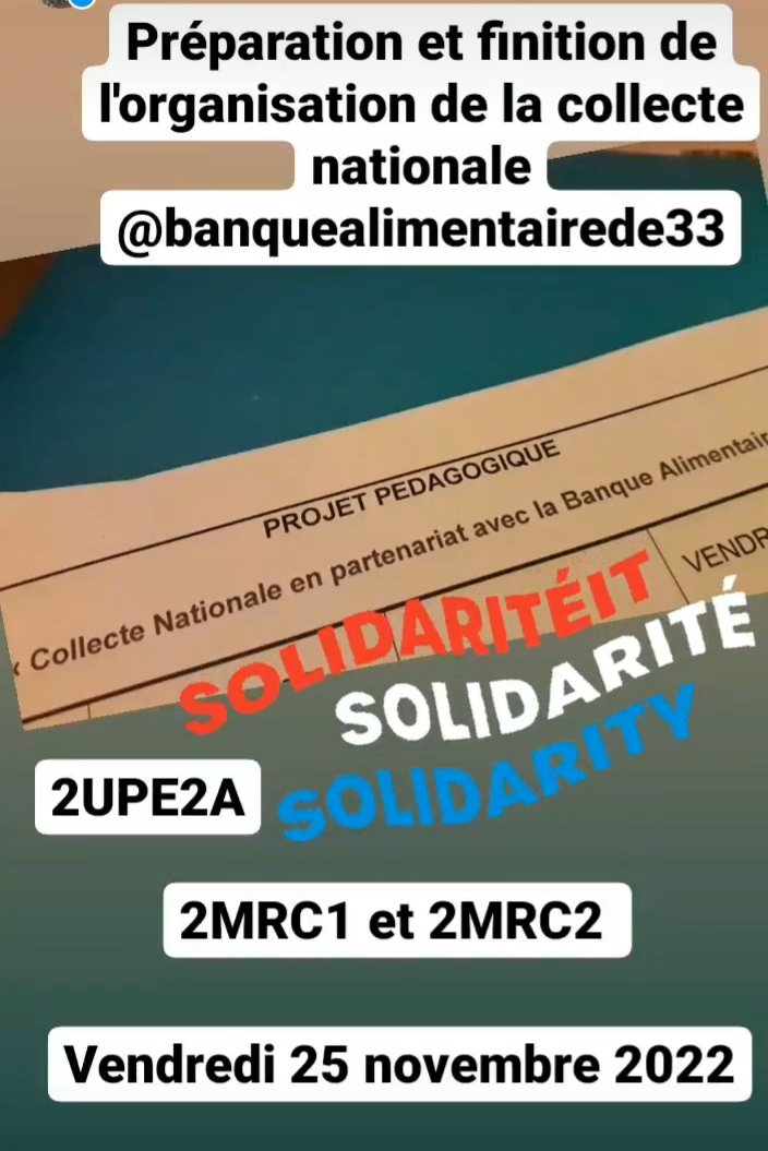 ZbairKhadija's tweet photo. Nos élèves de #secondeMRC et #secondeUPE2A @BremontierLP  participent en partenariat avec @BA_Bordeaux33 à la journée de #collectenationale le 25 novembre. #solidarité #partage   #benevolat😊 https://t.co/Dg187zMazX