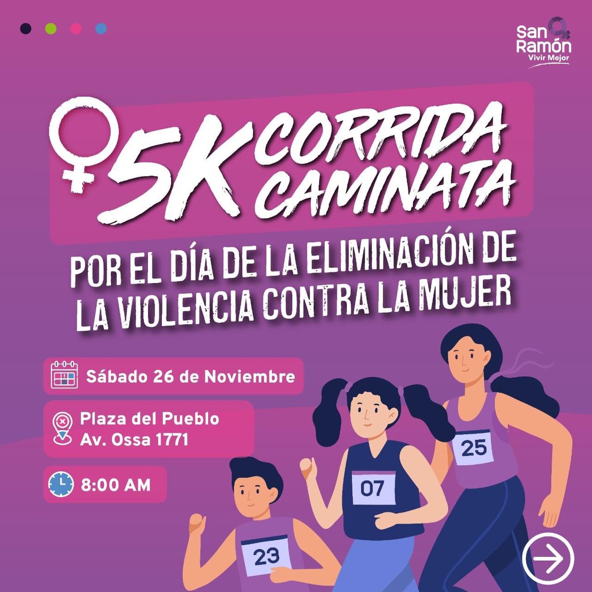 ¡A CORRER POR LA CONMEMORACIÓN DEL DÍA DE LA ELIMINACIÓN DE LA VIOLENCIA CONTRA LA MUJER! 🏃🏼‍♀️Este es el recorrido que tendrá la 1° Corrida por la Eliminación de la Violencia contra la Mujer.

😎 ¿Ya estás preparado para correr? 

San Ramón, Vivir Mejor 🏡💜