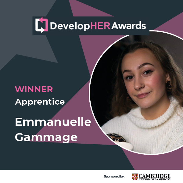 SyncDevelopHER's tweet photo. DevelopHER Awards Apprentice Award 2022 - Winner Emmanuelle Gammage #DevelopHERAwards #DevelopHER #Norwich #Awards #Apprentice https://t.co/XRJtSgNDbs