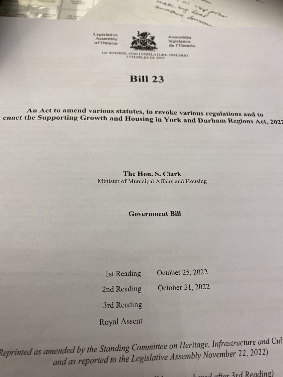 And with that.... the Ford government shuts down debate on #Bill23 so they can leave early for the weekend. It's 3pm on Thursday &amp; we were expecting to be debating at least for another 3 hours. 

Bill 23 harms affordability, city budgets, the Greenbelt &amp; farmland. Just awful.