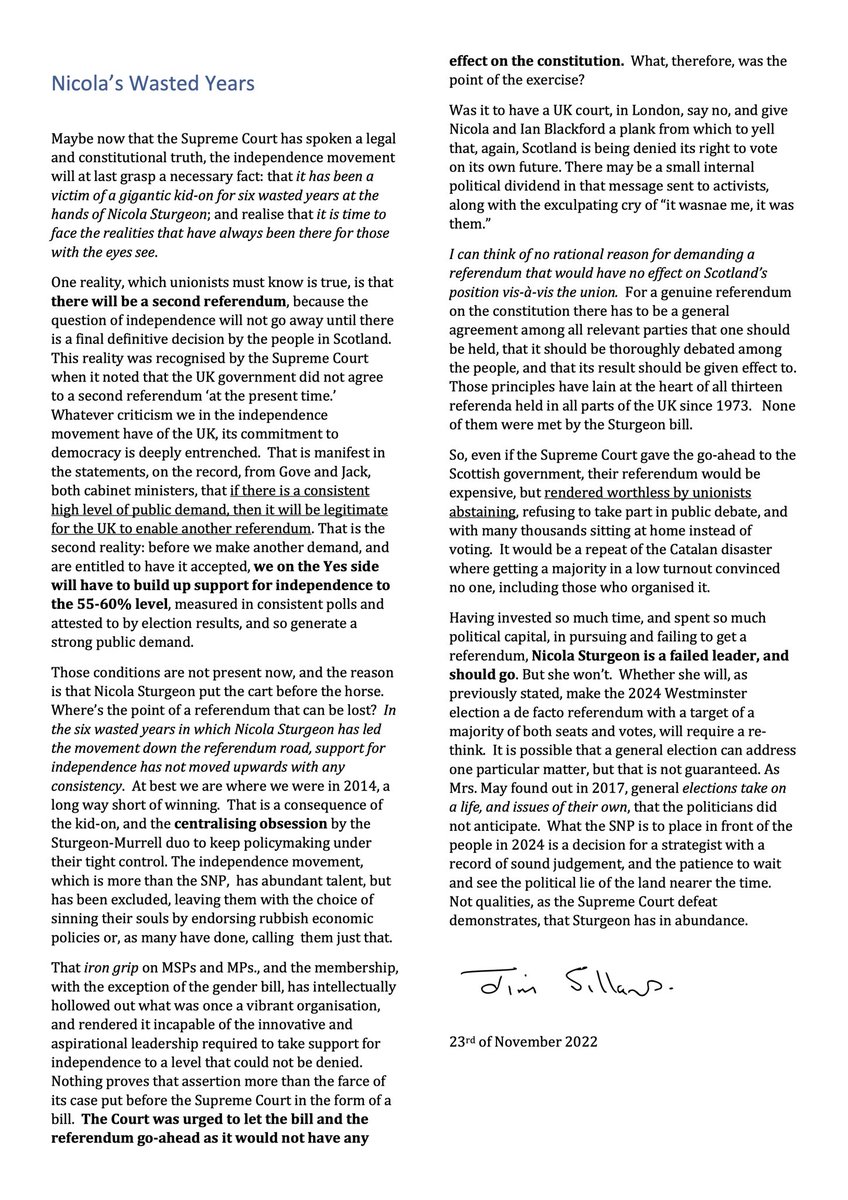 Some immediate thoughts on Scottish independence after the Supreme Court judgement. #SNP #SupremeCourt #ScottishPolitics #ScotlandUKPrisoner #indyref2 #IndyRef2023