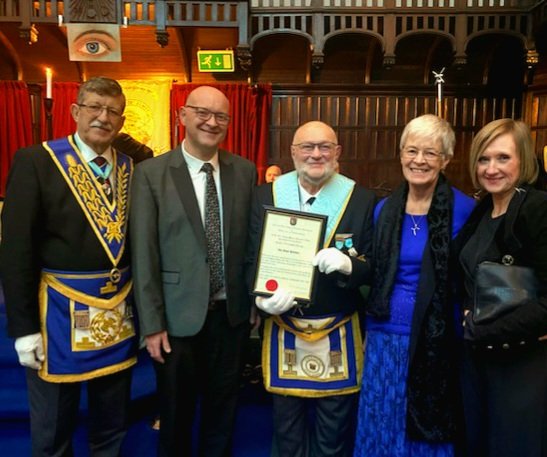 A wonderful evening celebrating 50 years in Freemasonry for W.Bro Ian Pattison P.P.G.Reg, the certificate was presented  by W.Bro. Anthony Llewellyn, Past Assistant Provincial Grand Master.